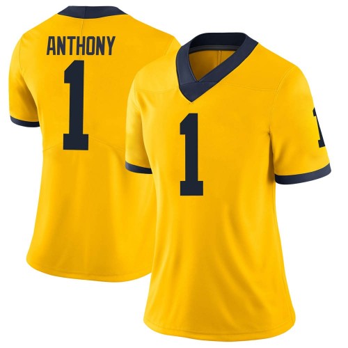 Andrel Anthony Michigan Wolverines Women's NCAA #1 Maize Limited Brand Jordan College Stitched Football Jersey AFC5054ZZ